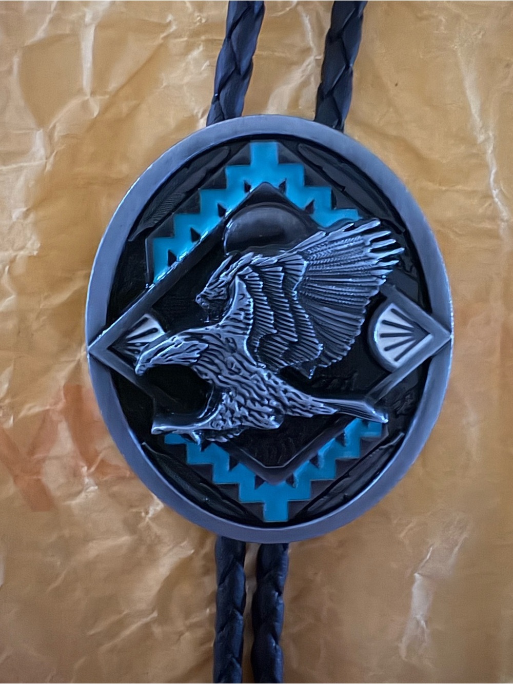 Turquoise and Black Eagle Bolo Tie - Men's Western Accessory
